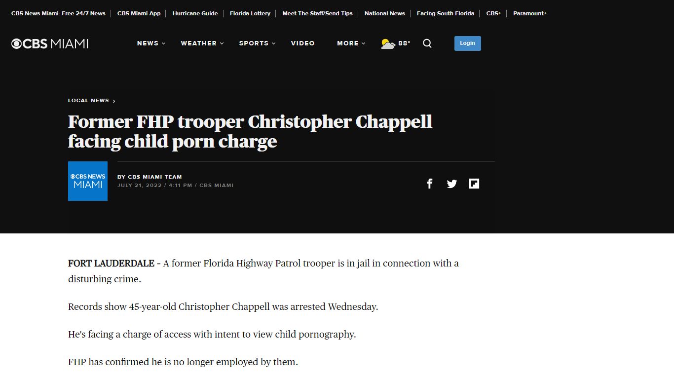 Former FHP trooper Christopher Chappell facing child porn charge